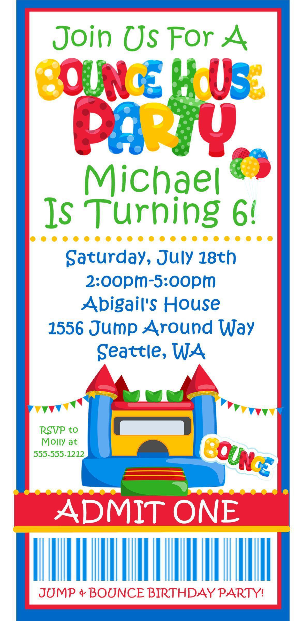 Bounce House Birthday Ticket Invitations