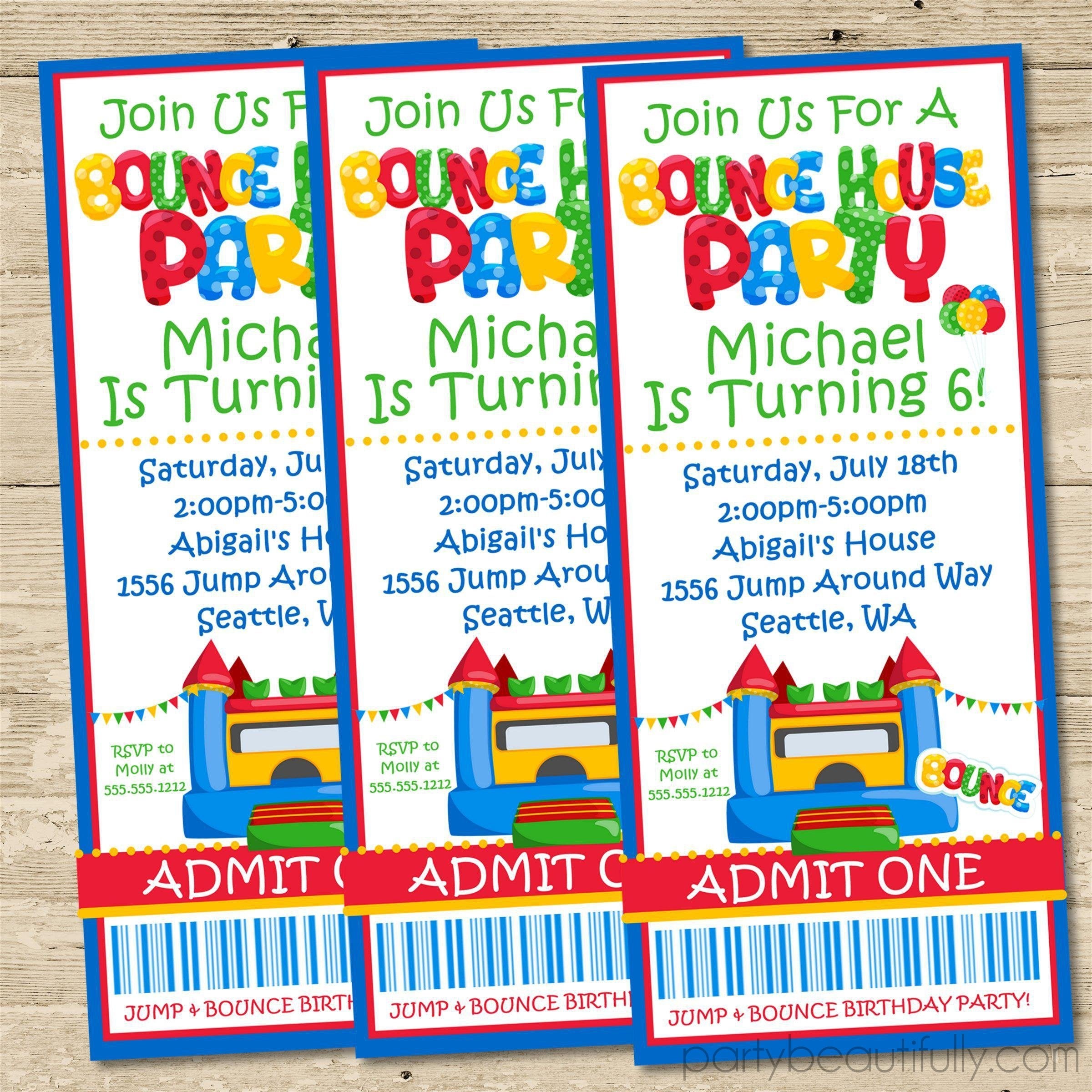 Bounce House Birthday Ticket Invitations