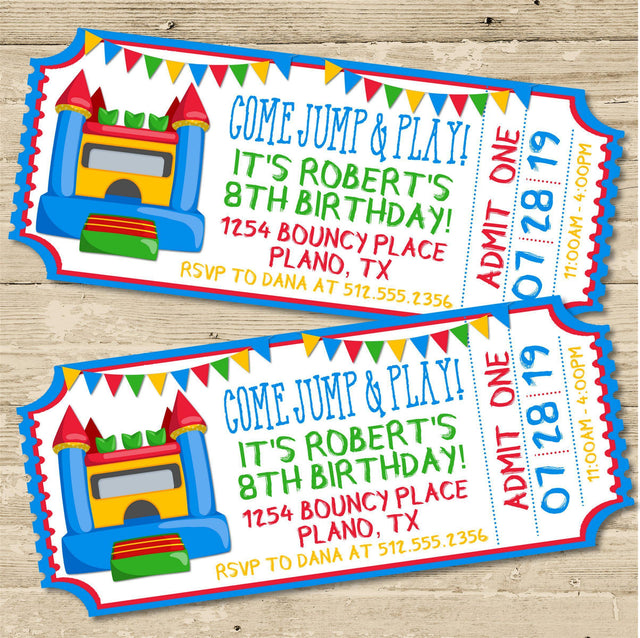 Bounce House Birthday Ticket Invitations