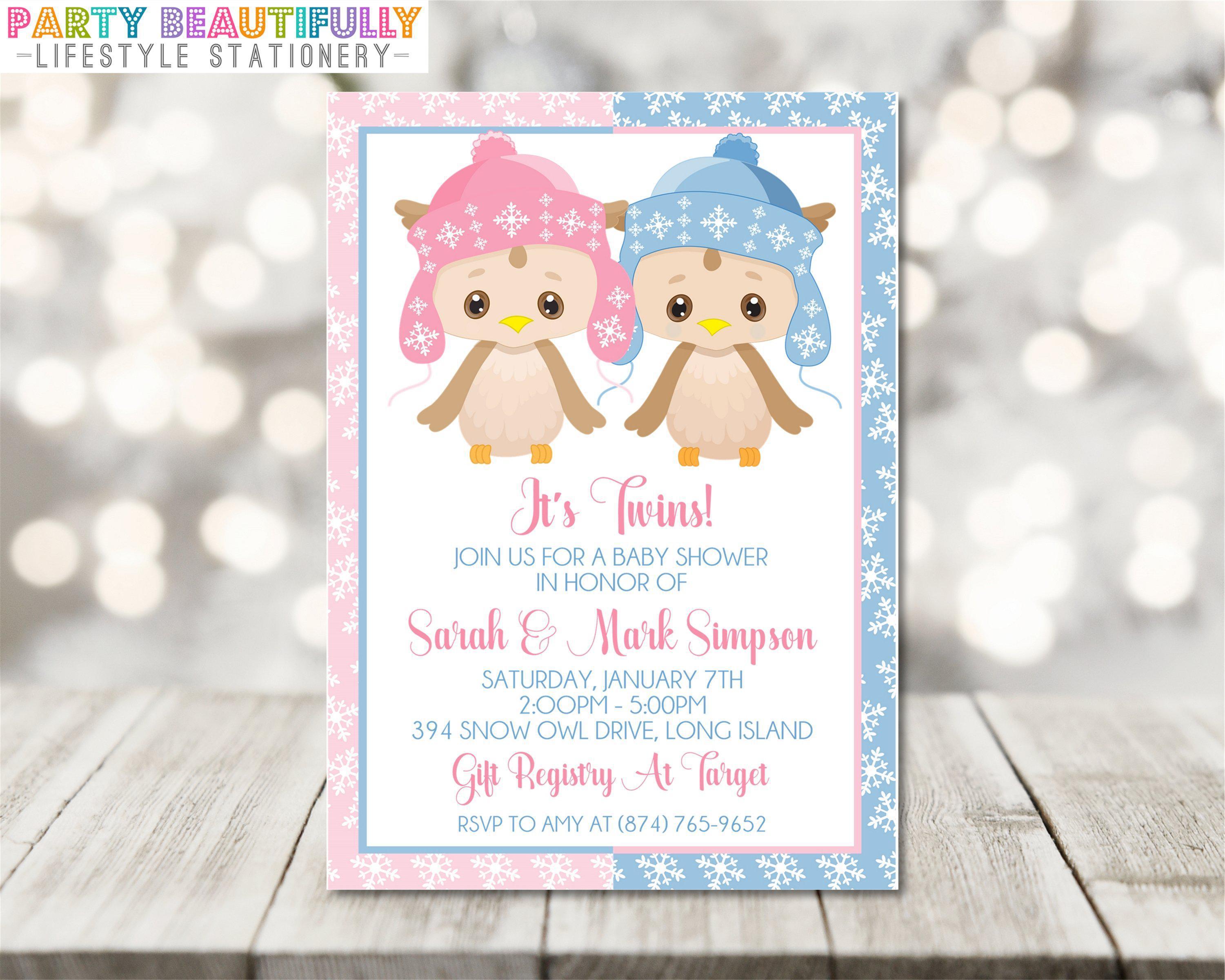 Boy Girl Twins Winter Snowflake Baby Shower Invitations