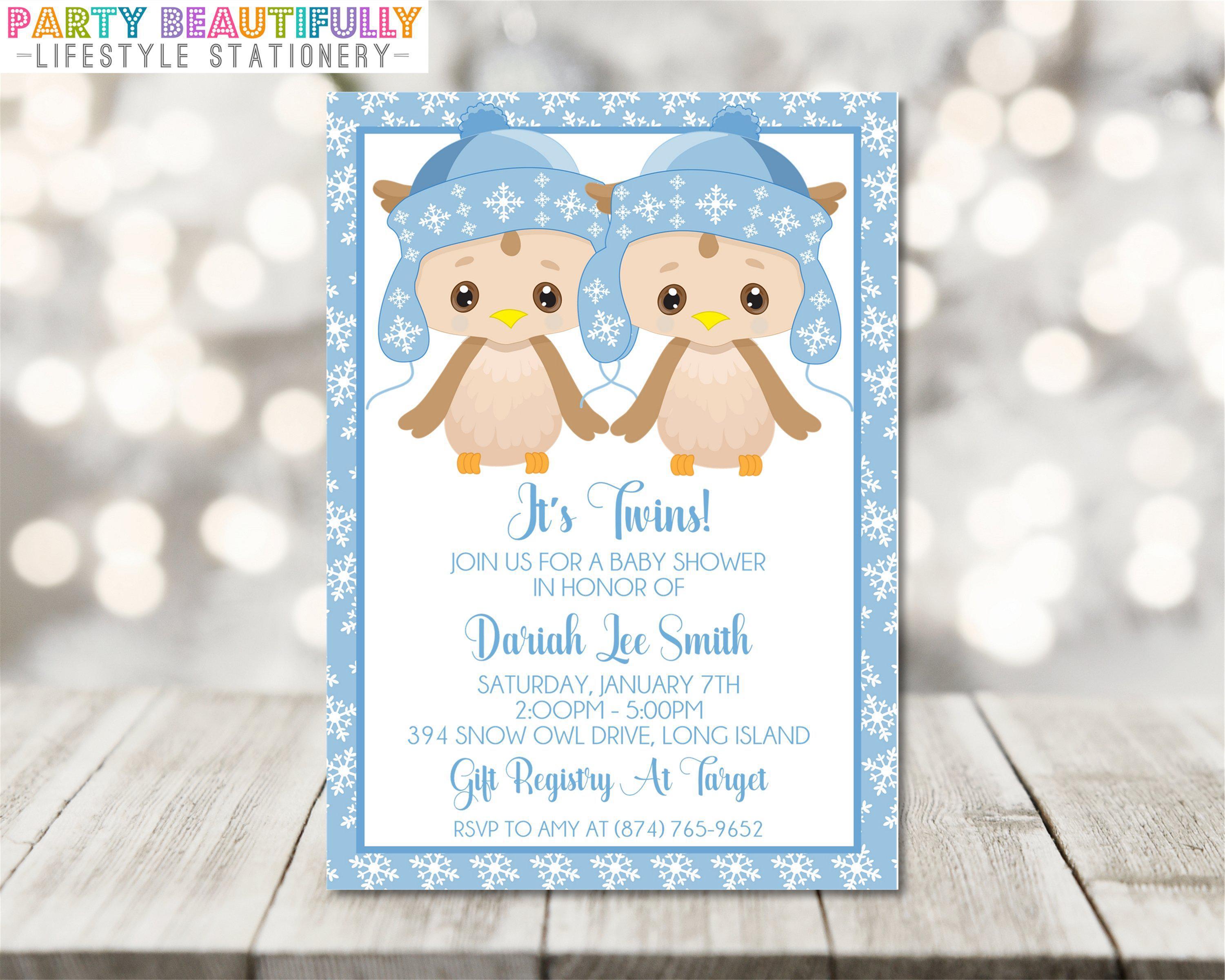 Boy Twins Winter Snowflake Baby Shower Invitations