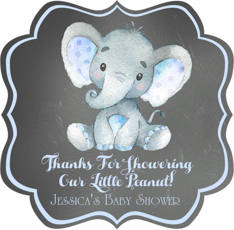 Boy baby shower favor stickers – blue elephant theme