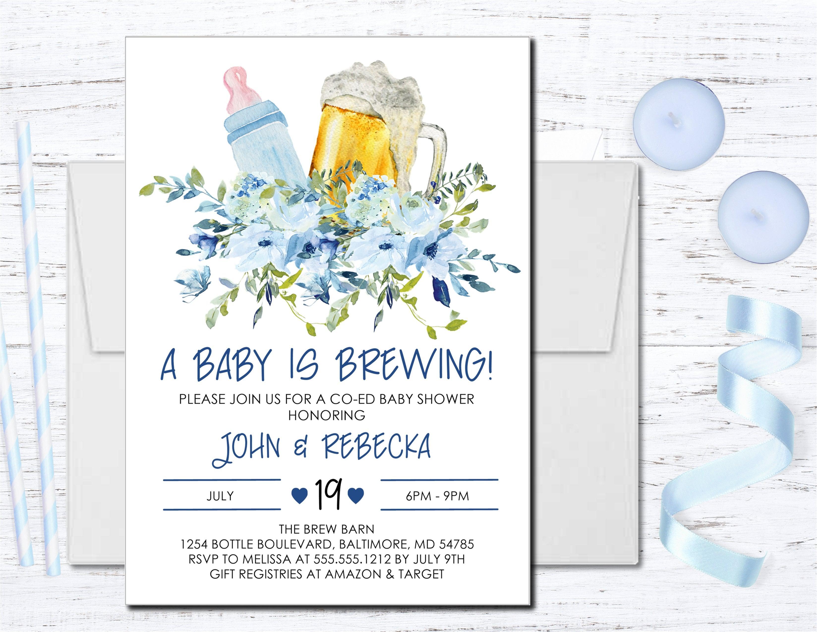 Boys Blue Beer Baby Shower Invitations