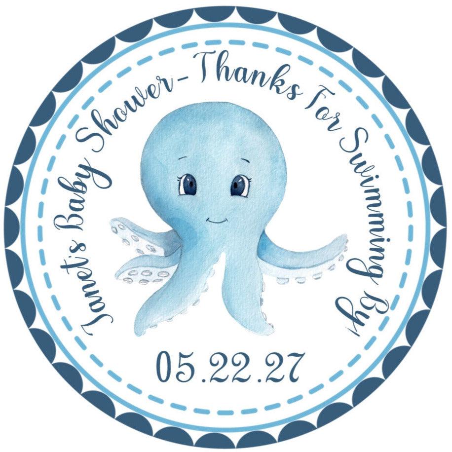 Boys Blue Octupus Under The Sea Baby Shower Stickers