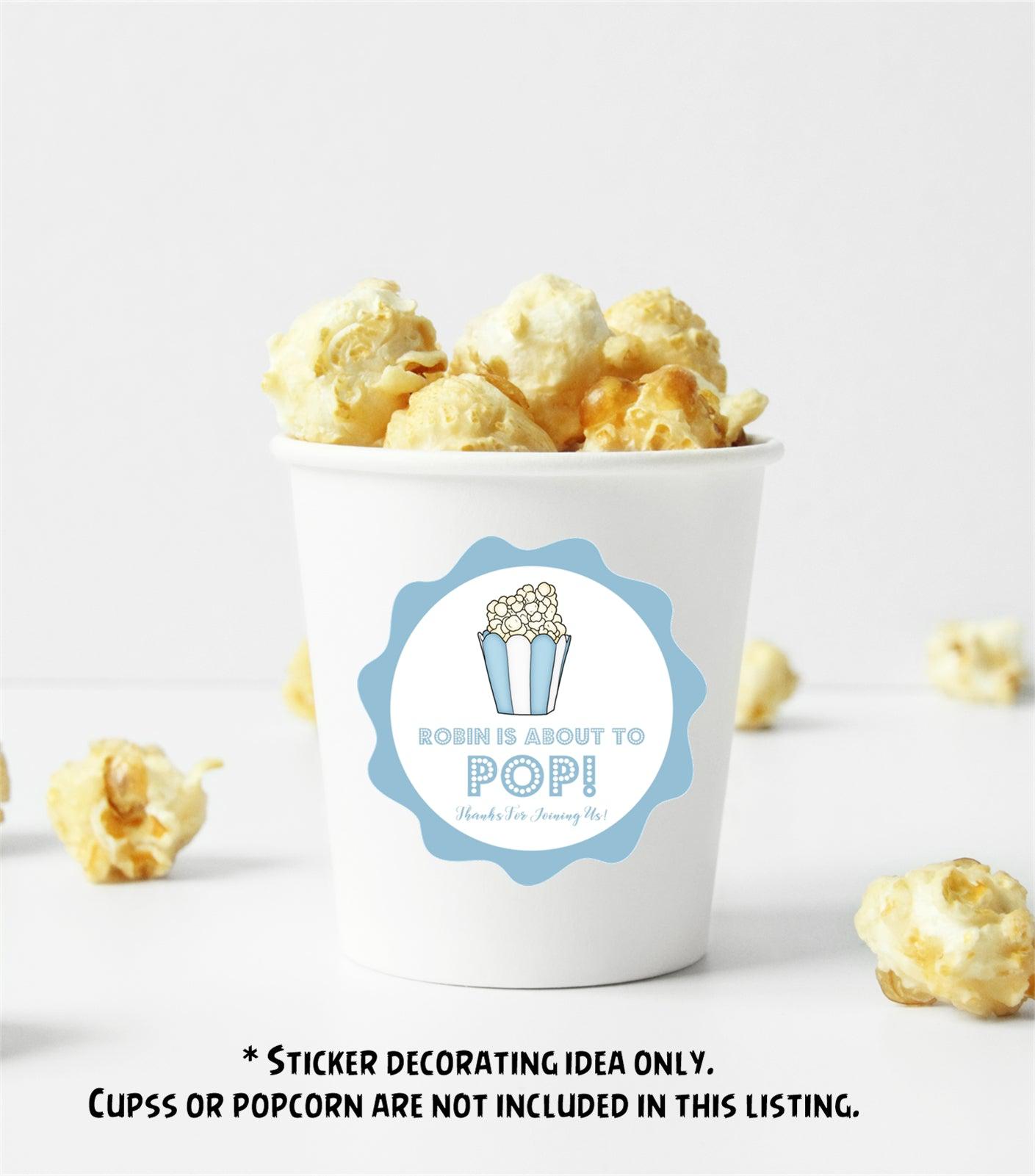 Boys Blue Popcorn Baby Shower Stickers