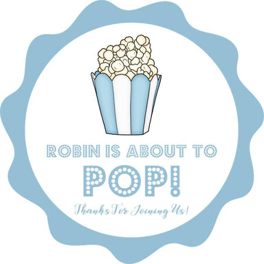 Boys Blue Popcorn Baby Shower Stickers