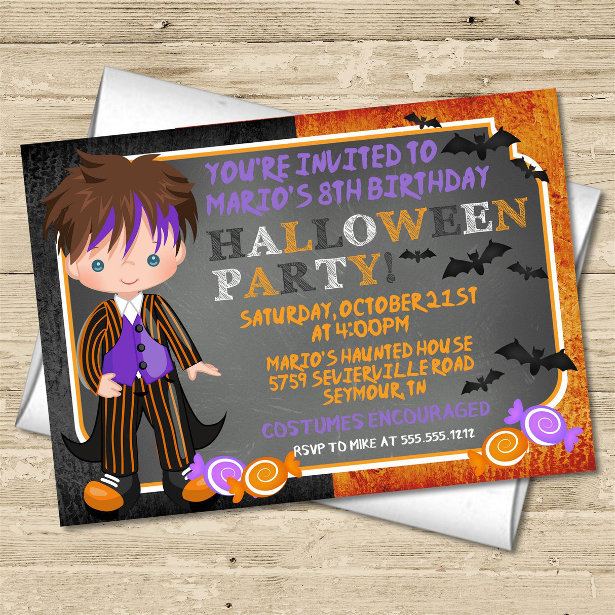 Boys Halloween Birthday Party Invitations