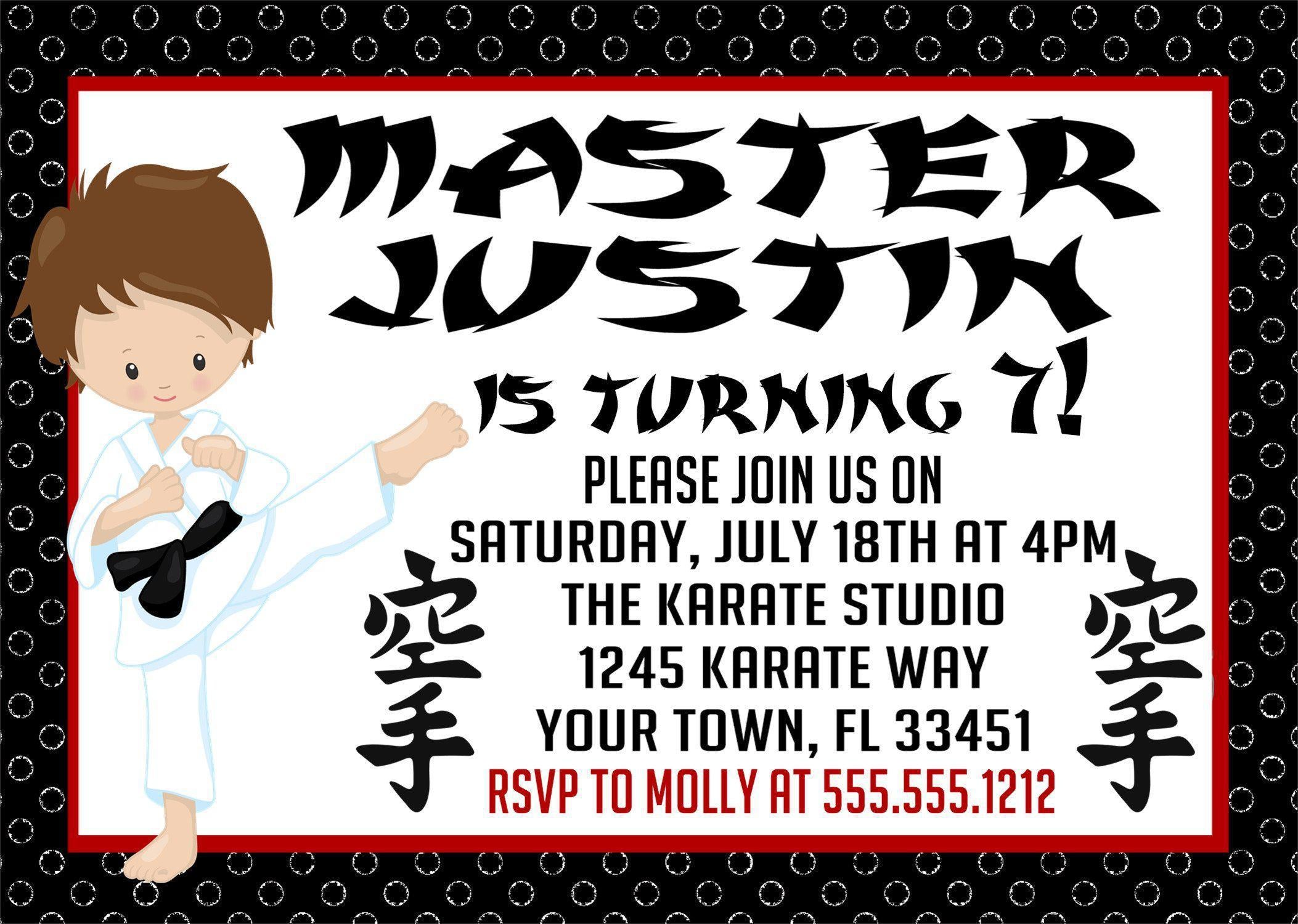 Boys Karate Birthday Party Invitations