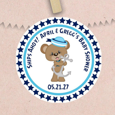 Boys Nautical Teddy Bear Baby Shower Stickers