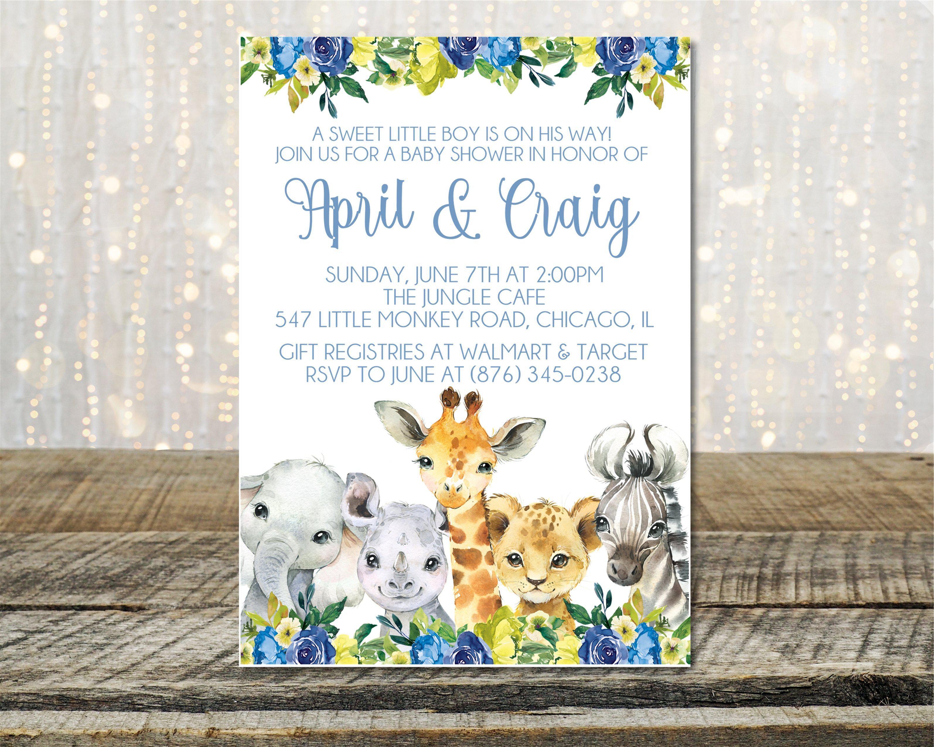 Boys Safari Animals Baby Shower Invitations