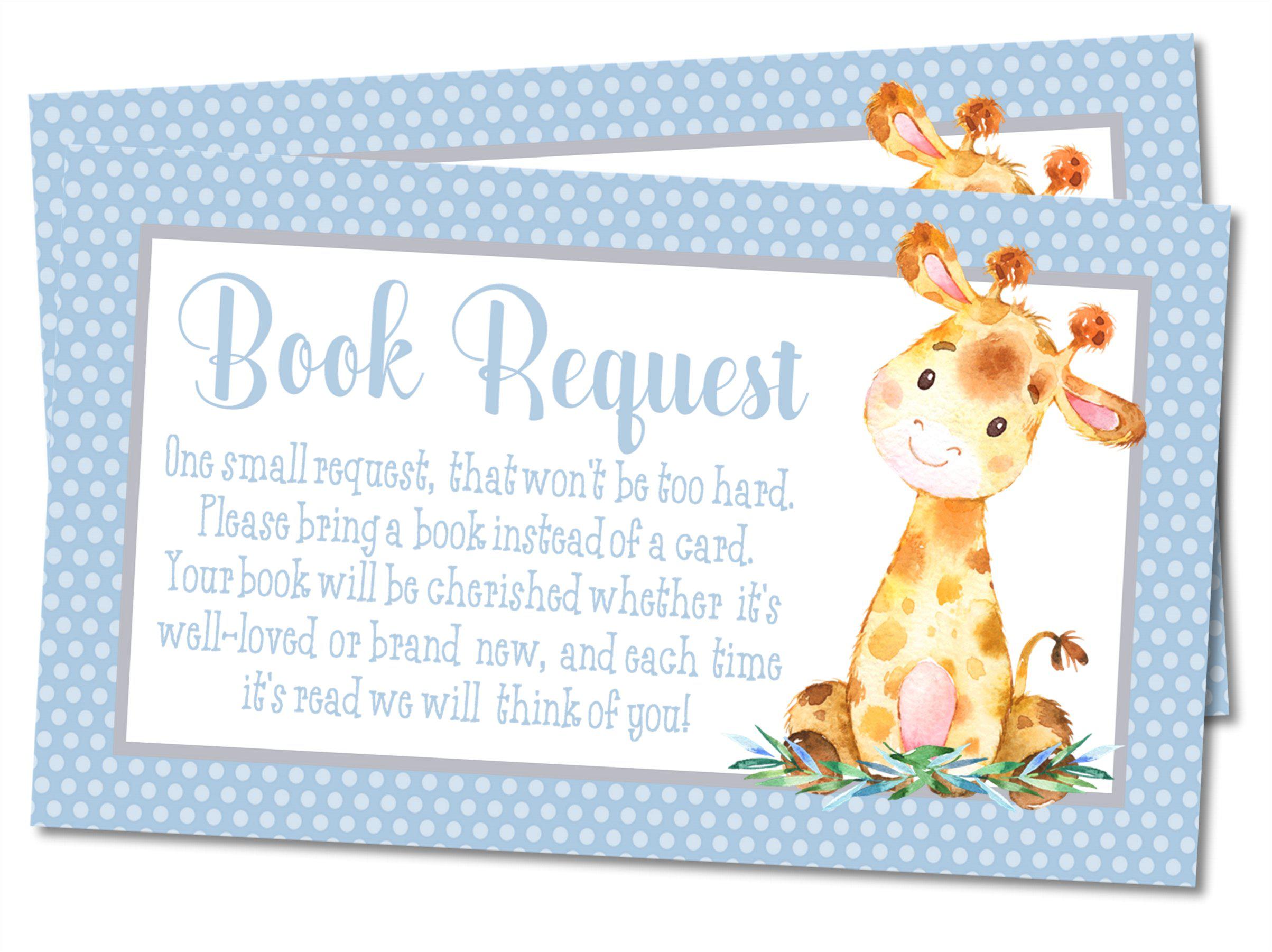 Boys Safari Giraffe Book Request Cards