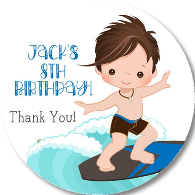 Boys Surfing Birthday Party Stickers