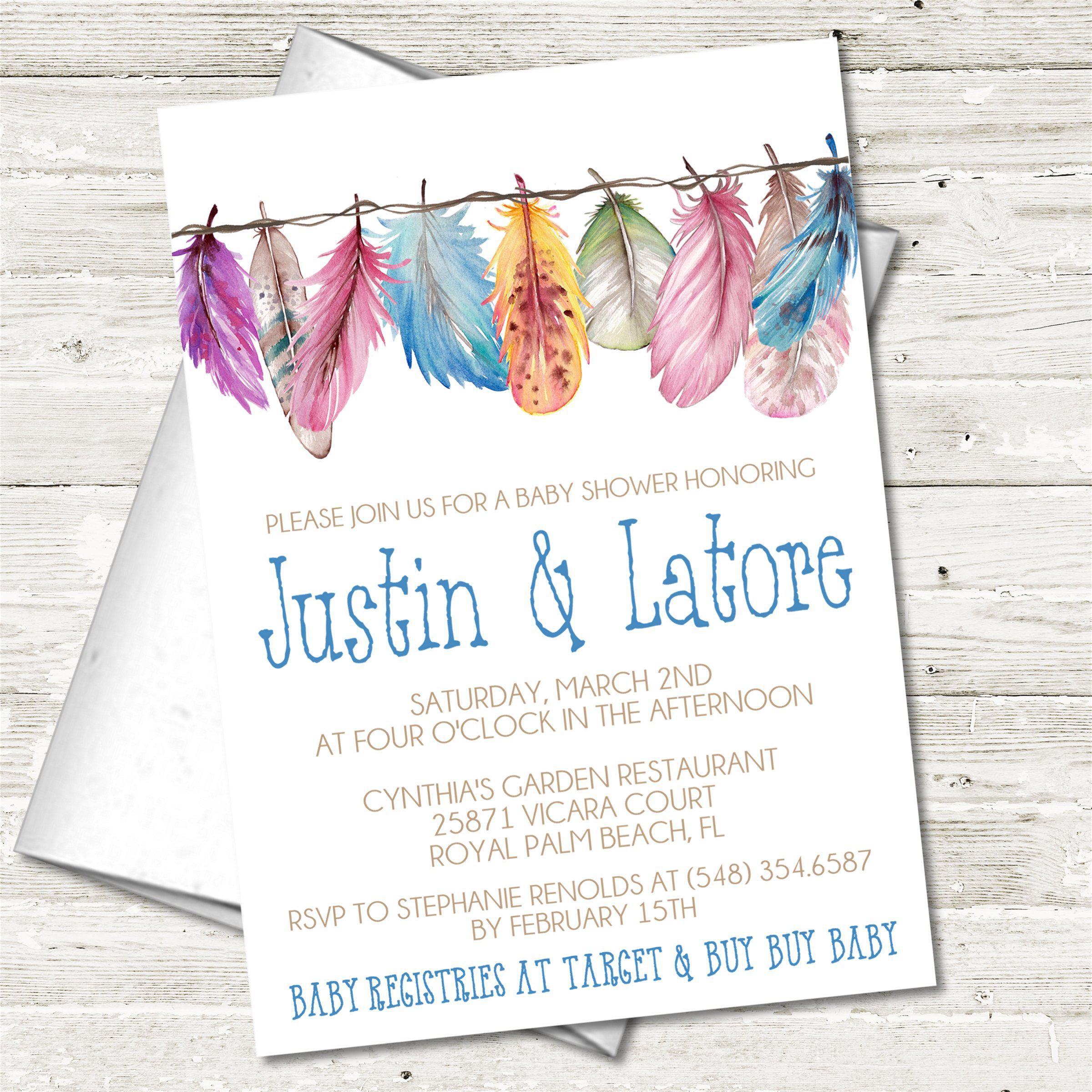 Boys Tribal Feather Baby Shower Invitations