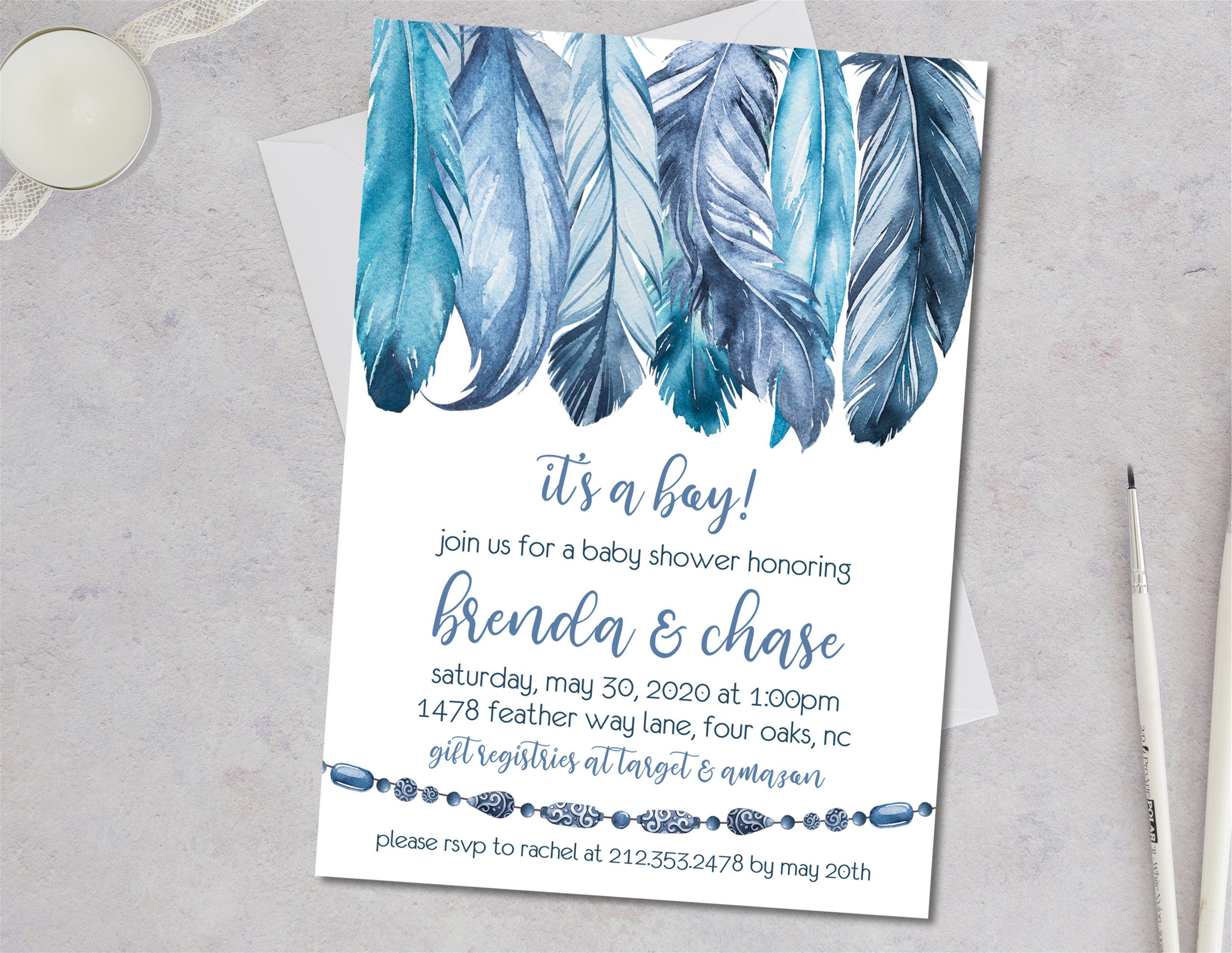 Boys Tribal Feather Baby Shower Invitations