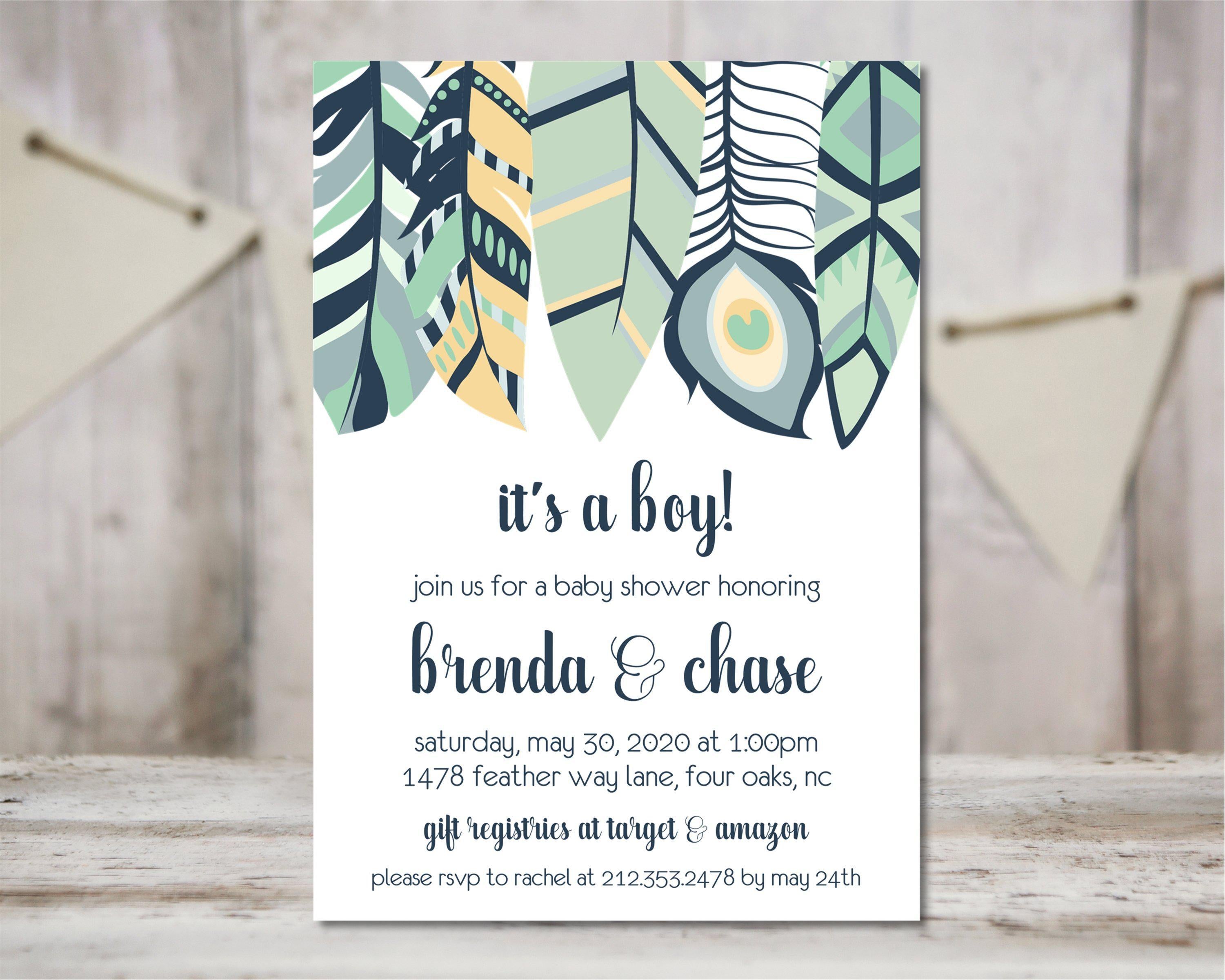 Boys Tribal Feather Baby Shower Invitations