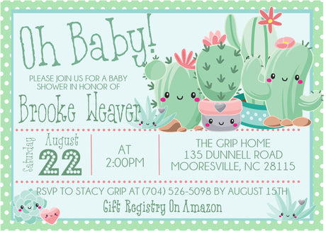 Boys cactus baby shower invitation cards