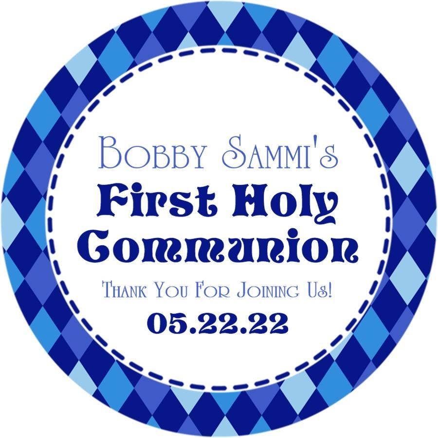 Boys navy blue Communion favor labels