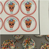 Bright floral sugar skull sticker for kids’ birthday parties