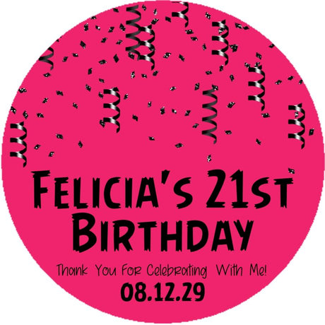 Bright pink and black confetti birthday sticker design