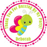 Bright pink butterfly birthday sticker with girly bug theme