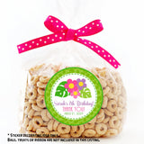 Bright tropical flower birthday sticker for treat bags