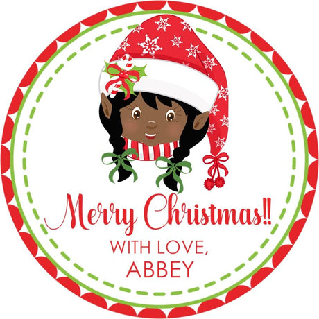 Brown Girl Elf Christmas Stickers