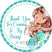 Brown-haired watercolor mermaid birthday sticker with teal tail