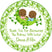 Brown-skinned boy and girl twin pea pod baby shower sticker with green plaid border