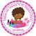 Brown-skinned slumber party birthday sticker with pink pajamas
