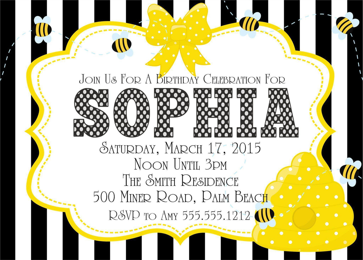 bee invitation cards garden birthday party style