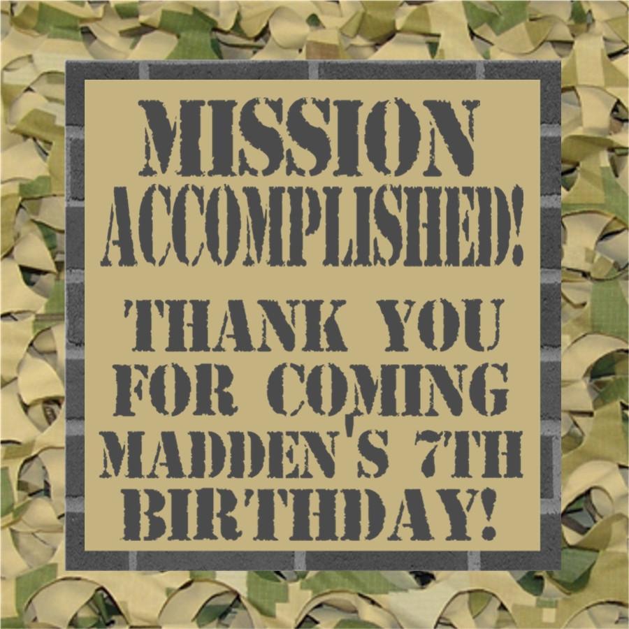 Camouflage Mission Accomplished Army Birthday Sticker Personalized