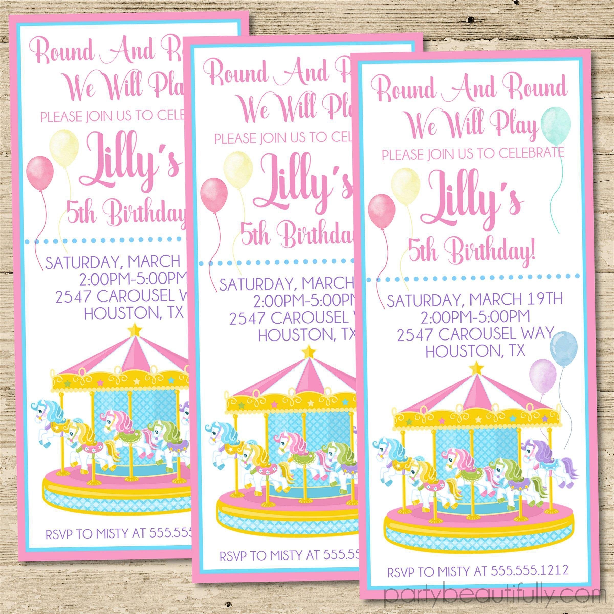 Carousel Birthday Ticket Invitations