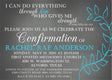 Chalkboard And Turquoise Confirmation Invitations