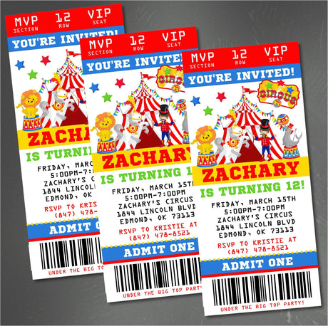 Circus Birthday Party Ticket Invitations