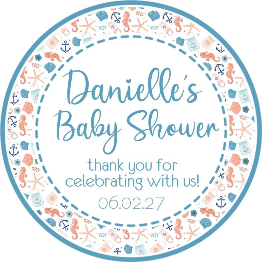 Coastal themed baby shower sticker