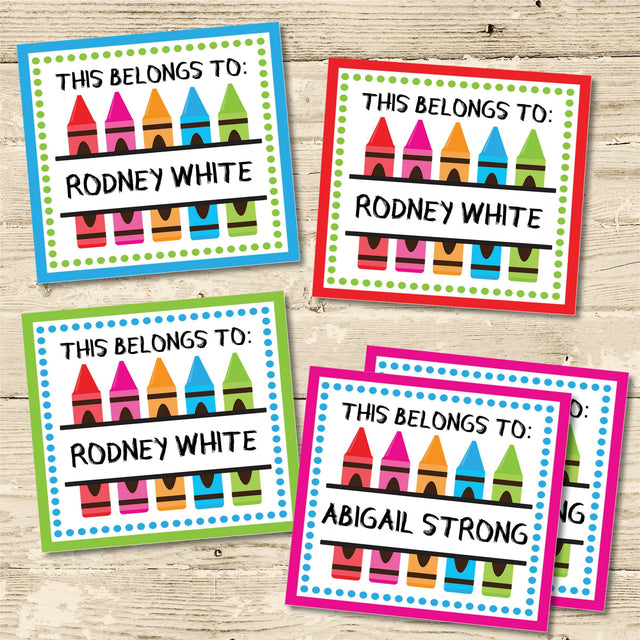 Colorful Square Back To School Supply Name Labels