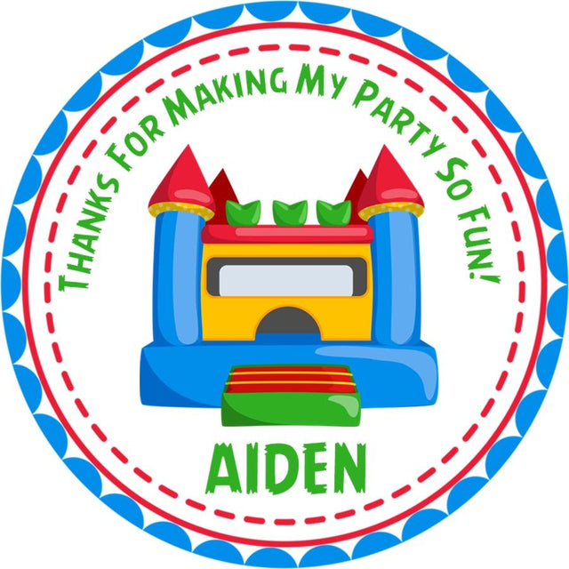 Colorful bounce house birthday sticker with inflatable castle