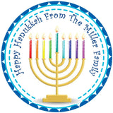 Colorful candle Hanukkah holiday labels