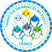 Colorful shark family birthday sticker in bright ocean colors