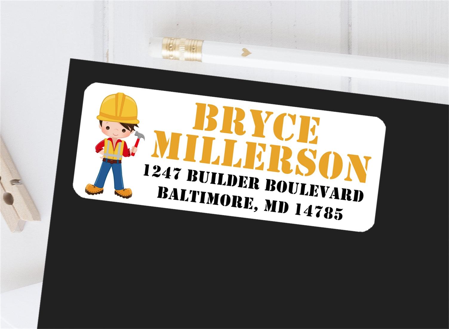 Construction Address Labels For Boys