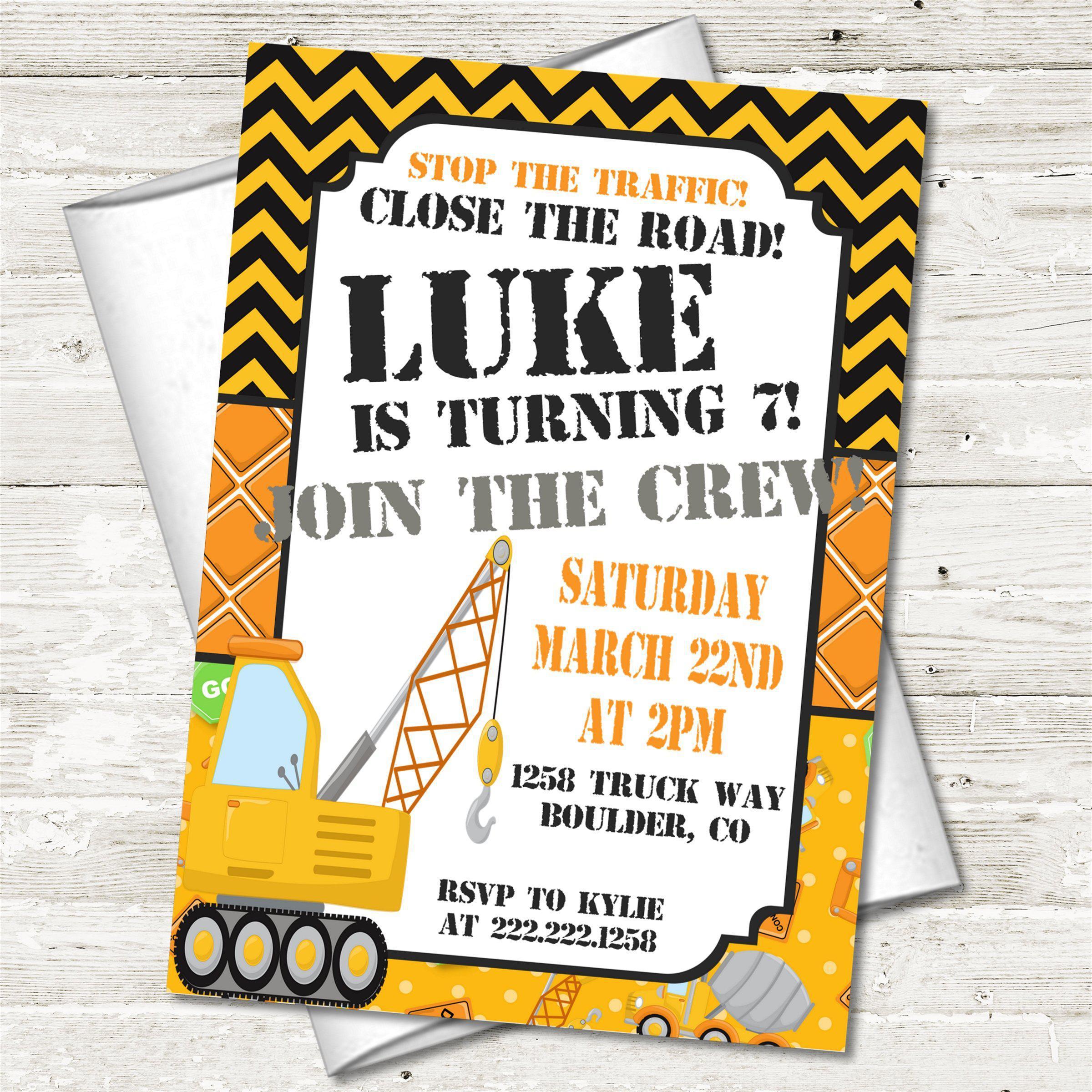 Construction Birthday Party Invitations