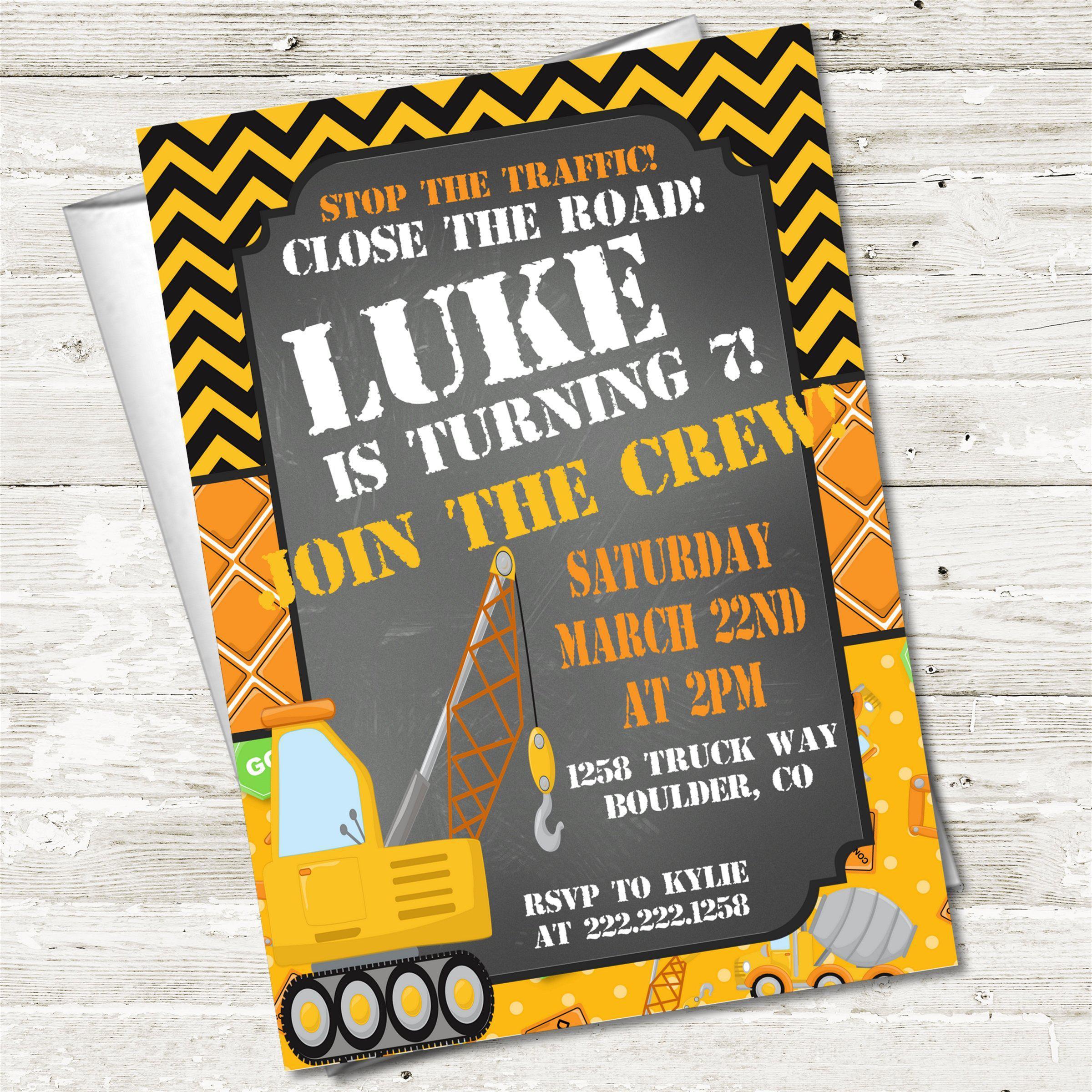 Construction Birthday Party Invitations