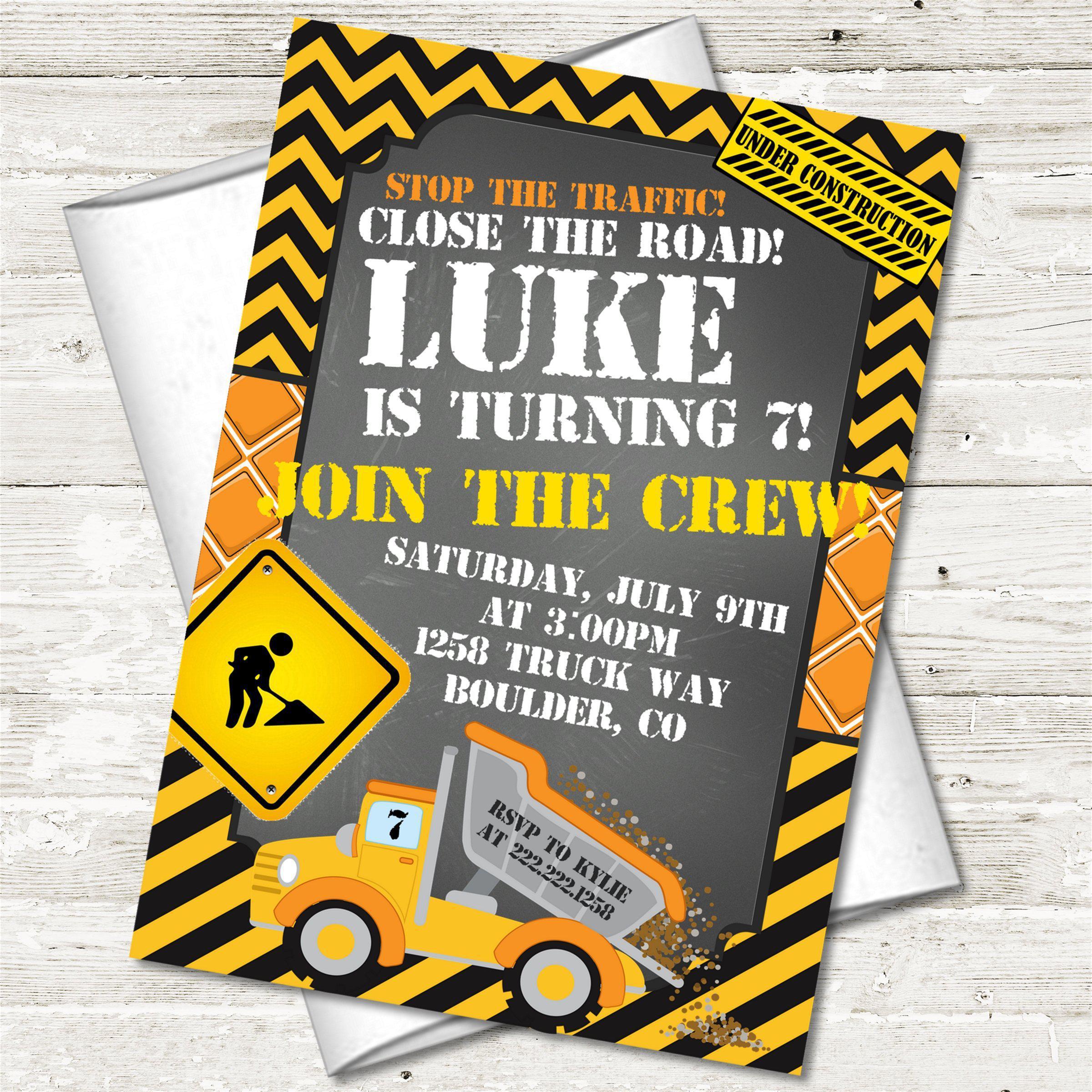 Construction Birthday Party Invitations