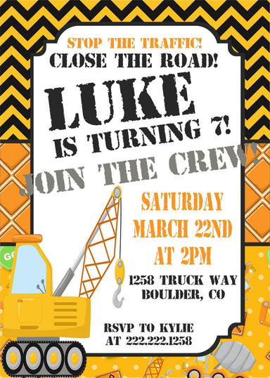 Construction Birthday Party Invitations