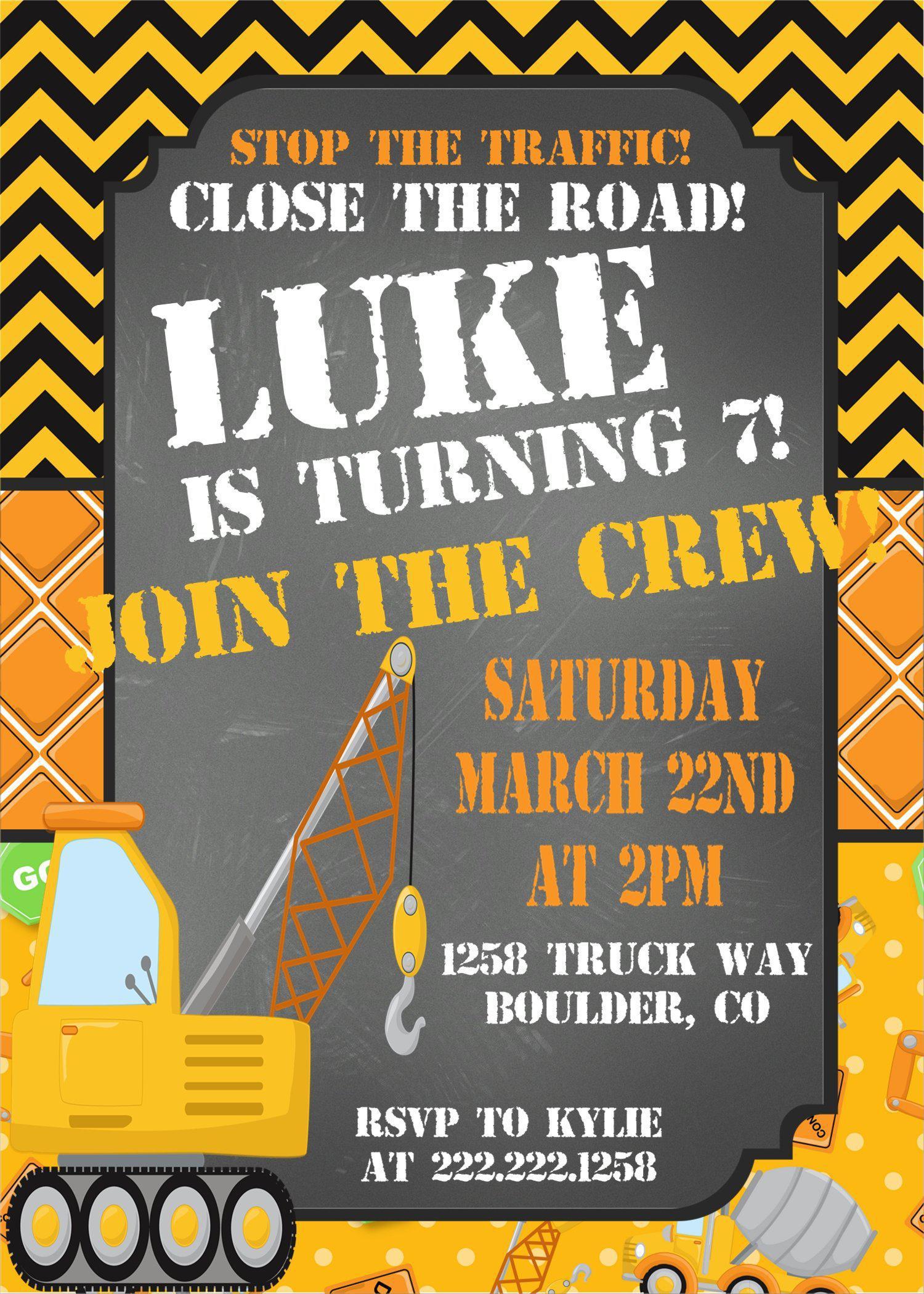 Construction Birthday Party Invitations