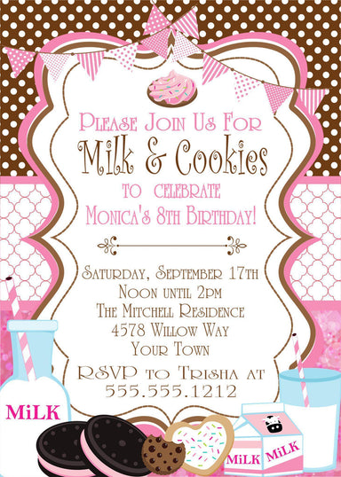 Cookies And Milk Birthday Party Invitations