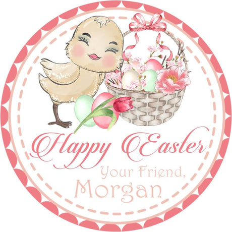 Coral And Mint Easter Chick Stickers