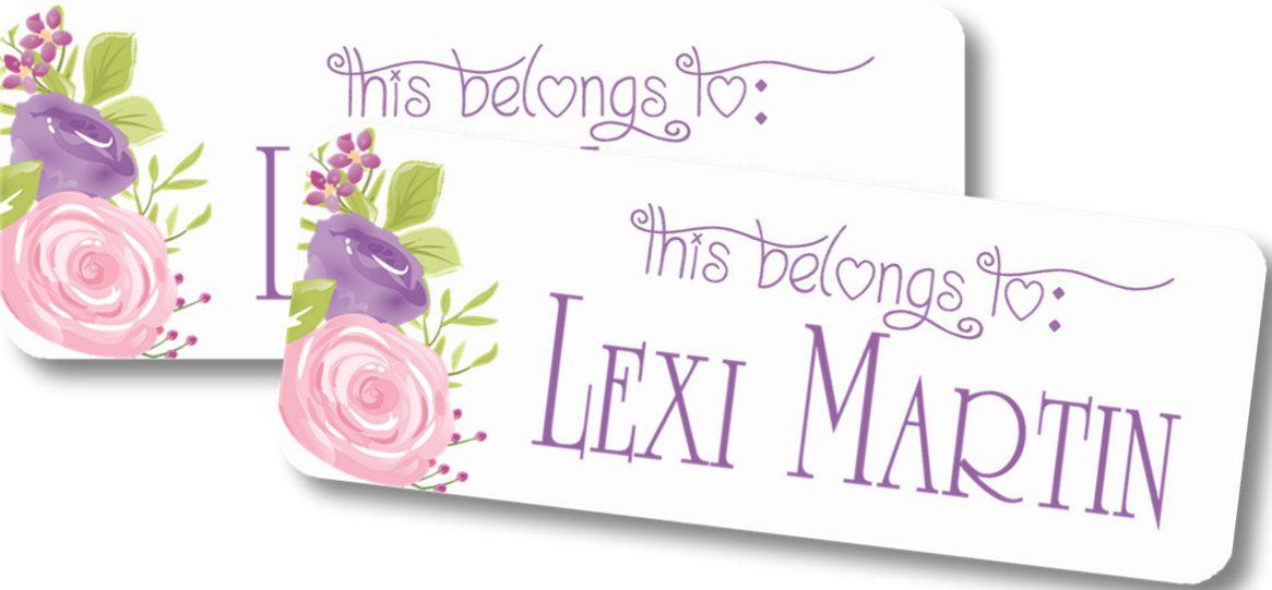 Custom student name label with pastel flower design