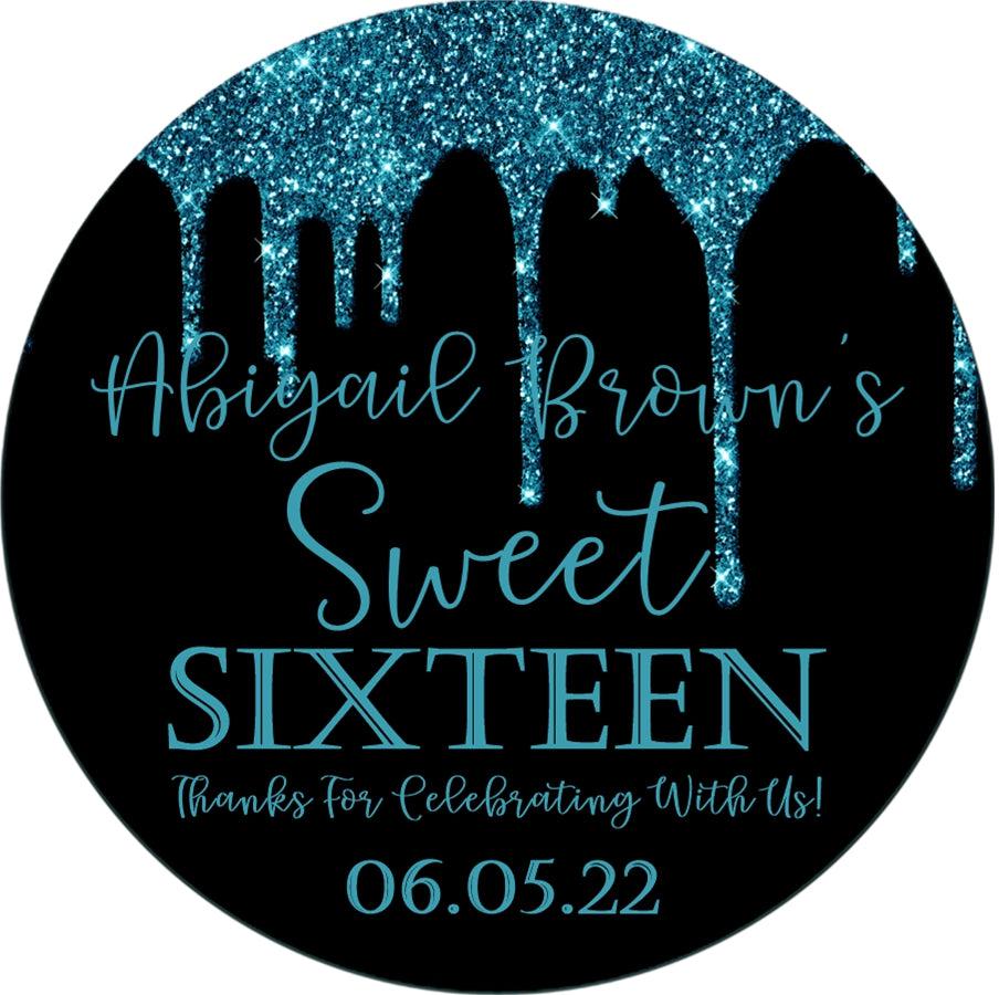 Custom turquoise and black Sweet 16 birthday sticker