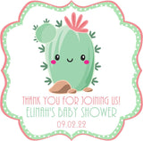 Cute cactus baby shower sticker with pot and soft boho design